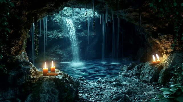 calming cascade in the woods. generative AI