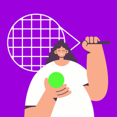 Woman plays tennis. Flat vector illustration.