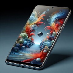 An image of smartphone with colorful paint splashed background generated by Ai