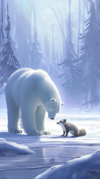 Urso polar e uma raposa - Ilustração