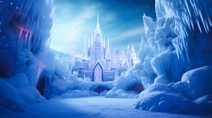 幻想的な氷のお城のイメージイラスト風景