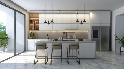 realistic photo of a modern kitchen with a minimalist concept