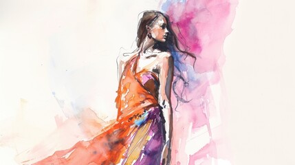 Fototapeta premium Illustration of models on the catwalk, highlighted with vibrant colors.