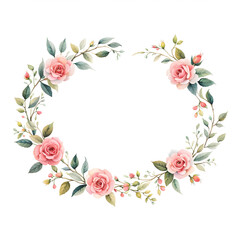 Obraz premium rose-floral-frame-watercolor-illustration-minimalist-colorful-wreath-no-background-artstation