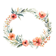 Fototapeta na wymiar watercolor-illustration-by-featuring-a-minimalist-style-floral-frame-colorful-wreath