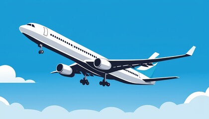 Fototapeta na wymiar Vector Illustration: Airplane Wing in Bright Blue Sky
