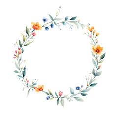 Fototapeta premium watercolor-illustration-by-featuring-a-minimalist-style-floral-frame-colorful-wreath
