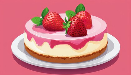 Yummy Strawberry Cheesecake: Modern Flat Style Vector