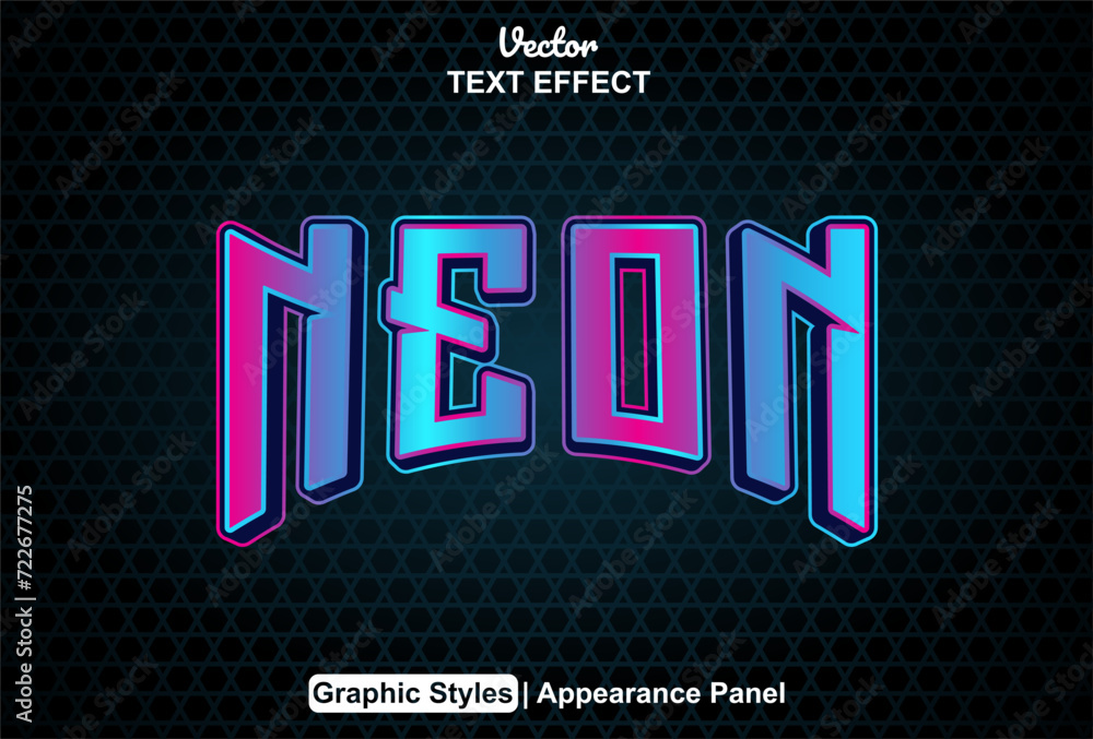 Poster neon text effect with blue color graphic style and editable.