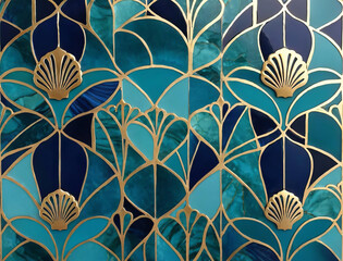 Vibrant and Exotic - Elegant Moroccan tiles, lush tropical foliage, and minimalist Scandinavian design in teal and gold Gen AI - 722677290