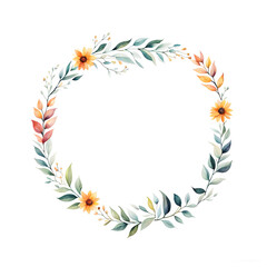 Fototapeta na wymiar watercolor-illustration-of-a-floral-frame-presenting-a-colorful-wreath-in-minimalist-style-void