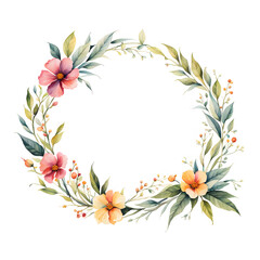 Obraz na płótnie Canvas watercolor-illustration-of-a-floral-frame-presenting-a-colorful-wreath-in-minimalist-style-void
