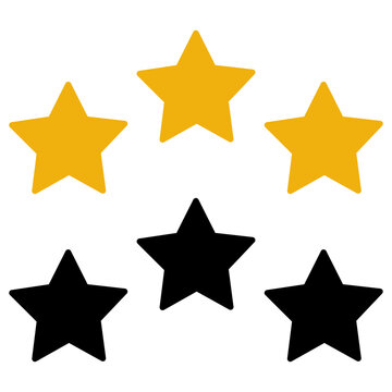 Three yellow stars colors. Achievements for games. Customer rating feedback concept from client about employee of website. For mobile applications. Vector illustration