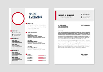 Modern Resume and Cover Letter Layout design template. Minimalist CV resume template for job applications. Vector illustration