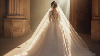 ウェディングドレスを着た後ろ姿の花嫁