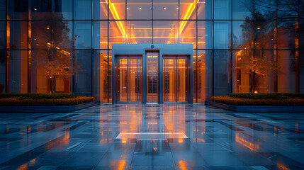 Contemporary, Office Building, Main Entrance, Glass, Concrete Architectural, Neutral, Earthy Tones,...