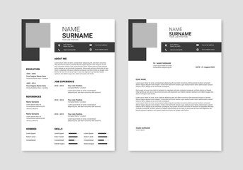 Minimalist resume and cover letter layout design. Professional resume cv template. Vector illustration