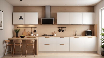 Fototapeta na wymiar Simple and minimalist kitchen. Modern kitchen with simple colors