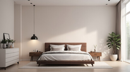 Simple and minimalist bedroom. Aesthetic bedroom with simple colors