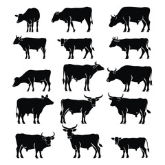 cow silhouette vector set design