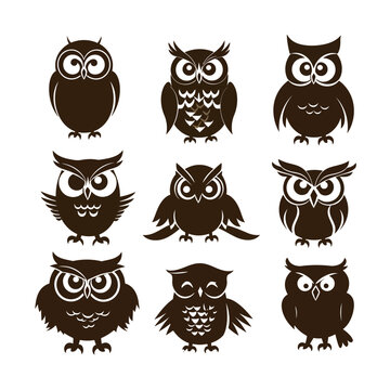 owl silhouette vector set design