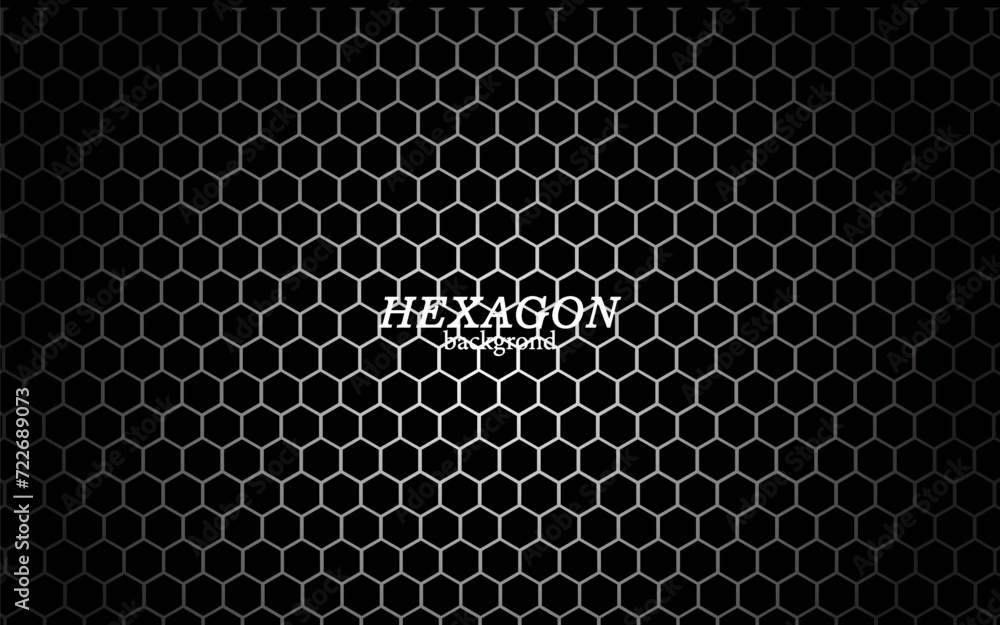 Wall mural Black and white hexagonal technology vector abstract background. white bright energy flashes under hexagon in modern technology futuristic background illustration.