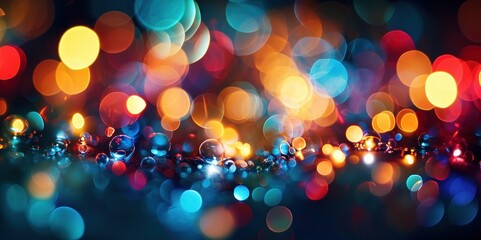 Obraz na płótnie Canvas Blurry confetti, water bubbles, bokeh lights, multicolored blurry light, depth of field, abstract background, multicolor, rainbow, haze, city lights, Generative AI