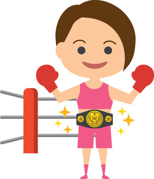 チャンピオンベルトをつけた女子ボクサーのイメージイラスト
