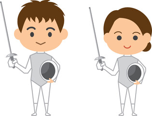 フェンシング選手のイメージイラスト（男女セット）