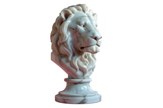 marble stone lion head plinth statue on transparent background