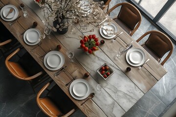 realistic photo of a dining table with a minimalist concept