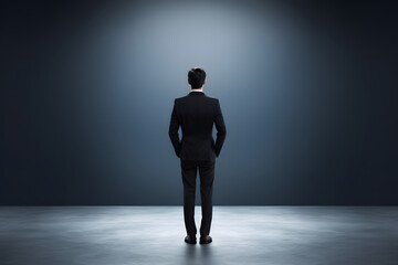 businessman standing in front of wall