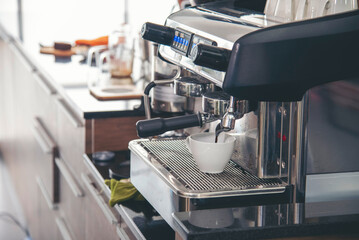 Black cup fresh coffee machine espresso barista beverage appliance froth bar cappuccino...