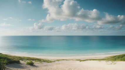 Obraz premium A pretty beach found in a warm place with smooth, light-colored sand and very clear, blue-green water.. Creative resource