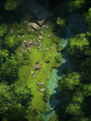 Fototapeta na wymiar Aerial Photography of a Forest with a Stream