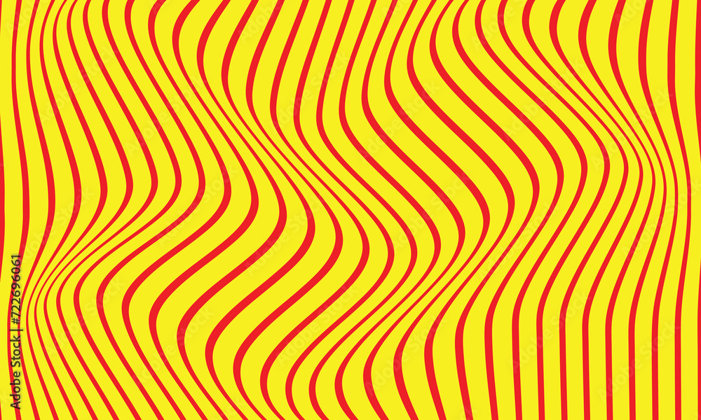 Poster abstract seamless vertical red wave line pattern on yellow.