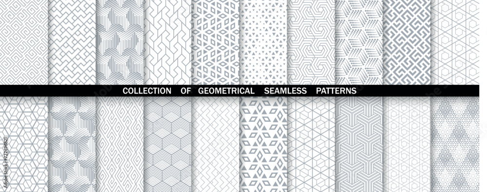 Poster geometric set of seamless gray and white patterns. simple vector graphics.