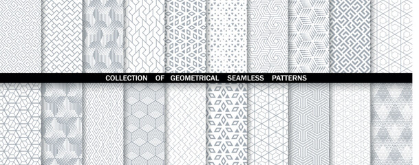 Geometric set of seamless gray and white patterns. Simple vector graphics.