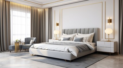 Fototapeta na wymiar Luxury bedroom interior design. Generative AI