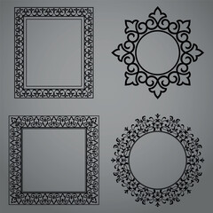 Set of decorative frames Elegant vector element for design in Eastern style, place for text. Floral black and gray borders. Lace illustration for invitations and greeting cards