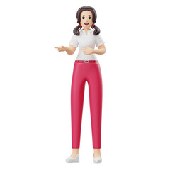 Young Female Pointing 3D Character