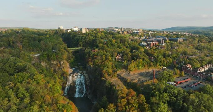 Afternoon winter aerial video of the area surrounding the City of Ithaca, NY, USA 10-12-2023