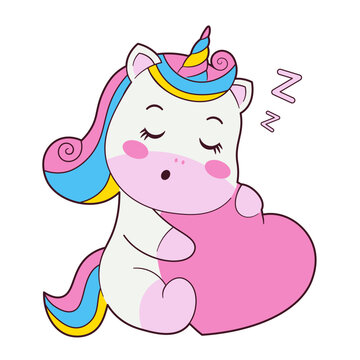 Unicorn Sleeping Holding Heart Illustration