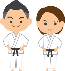 柔道をする男性と女性のイメージイラスト