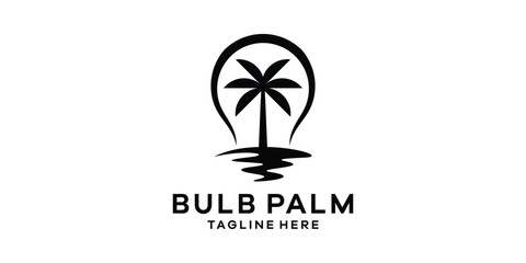 Light Bulb and Palm Tree logo design, Icon Symbol Design Template.