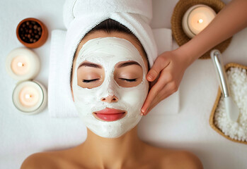 Woman in mask on face in spa beauty salon