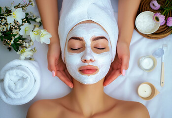 Woman in mask on face in spa beauty salon