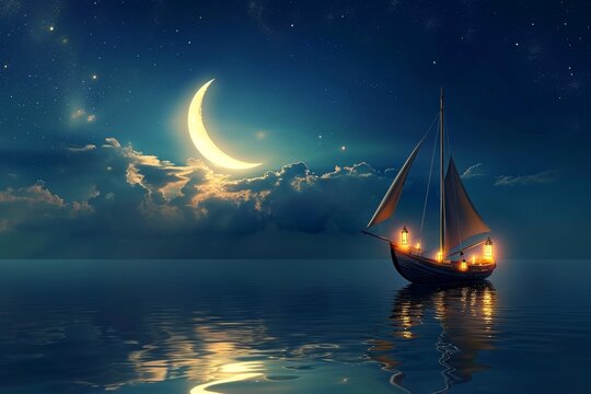 serene and tranquil night scene over a calm body of water