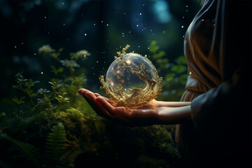 Mystical moonlight cradled in hands, photorealistic fantasy, fairycore vibes, UHD image, Vray brilliance, and tranquil gardenscapes in unreal engine.