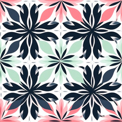 Seamless pattern : Elegant Blossom Mandala in Marine Tones
